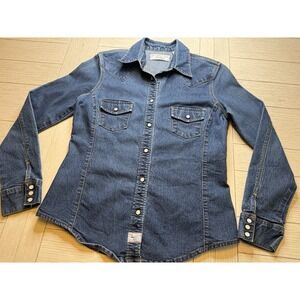 LEVI STRAUSS Signature Stretch Blue Denim Western Shirt Pearl Snap Front Women M